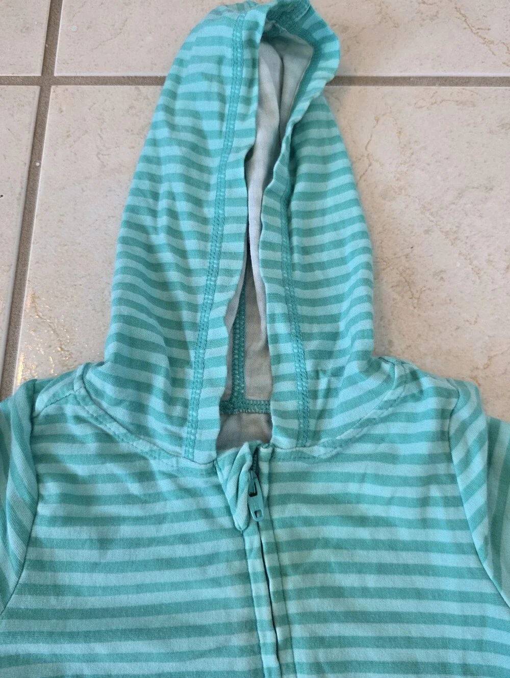 Striped Hooded Kids One-Piece Bodysuit in Aqua